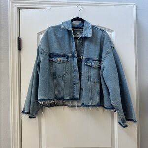Good American Cropped Raw Hem Denim Jacket